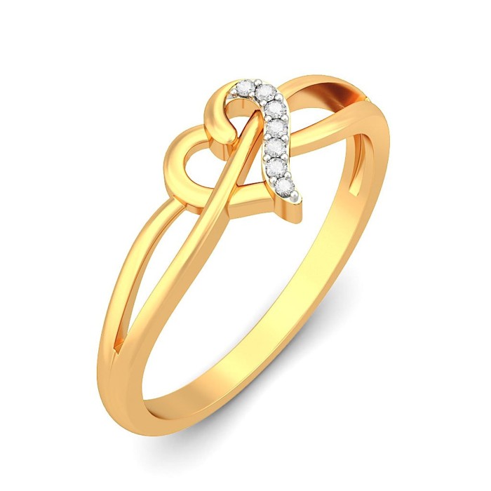 Diamond Heart Ring in 14 Kt Yellow Gold and 0.04 Carat Diamonds Anniversary Ring For Women